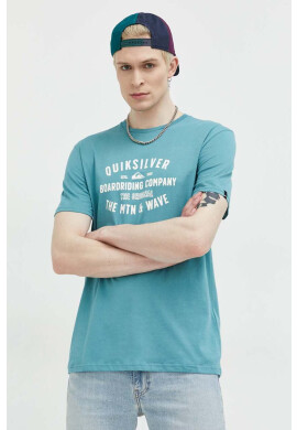 Quiksilver Памучна тениска в тюркоазено с принт - Pepit.bg