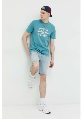 Quiksilver Памучна тениска в тюркоазено с принт - Pepit.bg