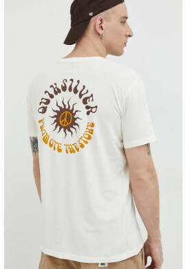 Quiksilver Памучна тениска в бежово с принт - Pepit.bg