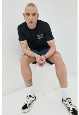 Quiksilver Памучна тениска в черно с принт - Pepit.bg