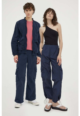 Rains Панталон 18980 Cargo Pants Wide в тъмносиньо с кройка тип карго с висока талия - Pepit.bg