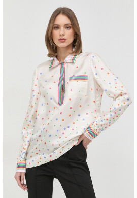 Red Valentino Копринена блуза дамска в бежово с десен - Pepit.bg