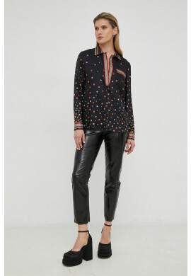 Red Valentino Копринена блуза дамска в черно с десен - Pepit.bg
