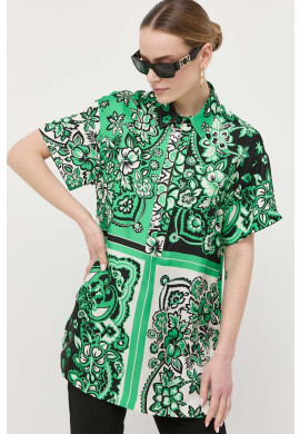 Red Valentino Копринена блуза в зелено с десен - Pepit.bg