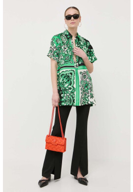 Red Valentino Копринена блуза в зелено с десен - Pepit.bg