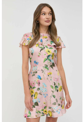 Red Valentino Копринена рокля в розово къс модел разкроен модел - Pepit.bg