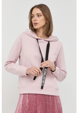 Red Valentino Памучен суичър в розово с качулка с изчистен дизайн - Pepit.bg