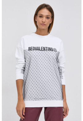 Red Valentino Суичър в бяло с качулка с изчистен дизайн - Pepit.bg