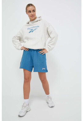 Reebok Classic Памучен къс панталон в синьо с десен с висока талия - Pepit.bg