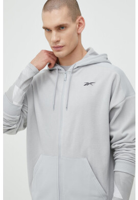 Reebok Спортен суичър Workout Ready Thermowarm в сиво с качулка с изчистен дизайн - Pepit.bg