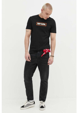 Rip Curl Памучна тениска в черно с принт - Pepit.bg