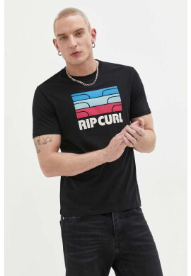 Rip Curl Памучна тениска в черно с принт - Pepit.bg