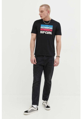 Rip Curl Памучна тениска в черно с принт - Pepit.bg