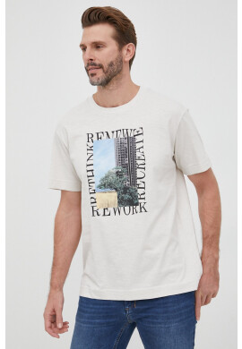 s.Oliver Памучна тениска в бежово с принт - Pepit.bg