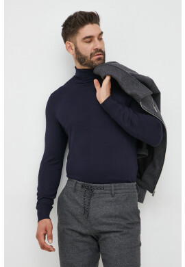 Scotch & Soda Пуловер мъжки в тъмносиньо от лека материя с поло - Pepit.bg