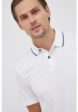 Selected Homme Тениска с яка мъжка в бяло с изчистен дизайн - Pepit.bg