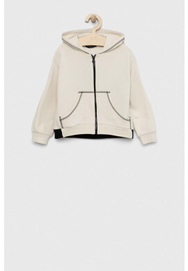 Sisley Детски памучен суичър в бежово с качулка с изчистен дизайн - Pepit.bg