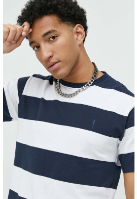 Solid Памучна тениска в тъмносиньо с десен - Pepit.bg