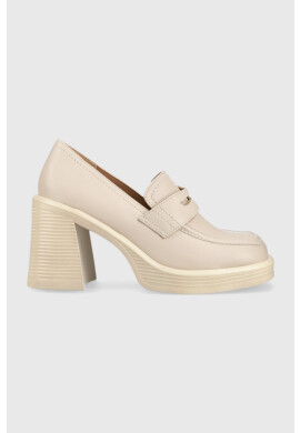 Steve Madden Кожени обувки с дебел ток Far-out в бежово с висок ток - Pepit.bg
