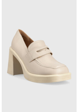 Steve Madden Кожени обувки с дебел ток Far-out в бежово с висок ток - Pepit.bg