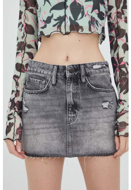 Superdry Дънкова пола в сиво къс модел със стандартна кройка - Pepit.bg