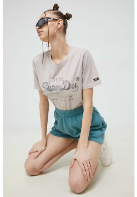 Superdry Къс панталон в тюркоазено с изчистен дизайн с висока талия - Pepit.bg