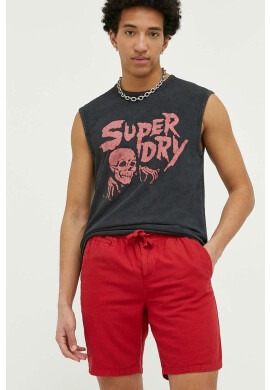 Superdry Къс панталон с лен в червено - Pepit.bg