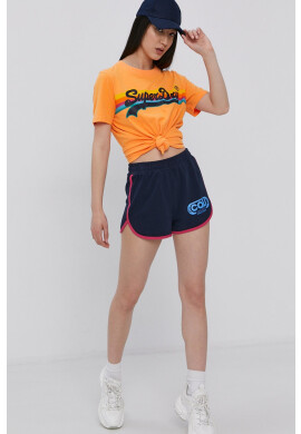 Superdry Къс панталон дамски в тъмносиньо с изчистен дизайн със стандартна талия - Pepit.bg
