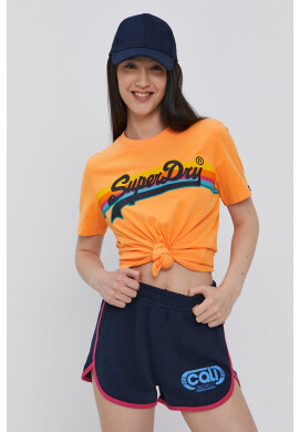 Superdry Къс панталон дамски в тъмносиньо с изчистен дизайн със стандартна талия - Pepit.bg