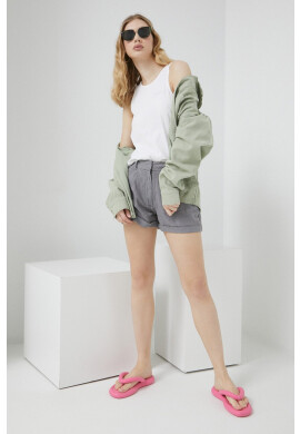 Superdry Ленен къс панталон в сиво с изчистен дизайн със стандартна талия - Pepit.bg