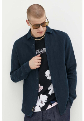 Superdry Ленена риза в тъмносиньо със стандартна кройка с класическа яка - Pepit.bg