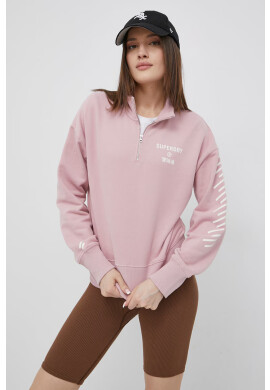 Superdry Памучен суичър дамска в розово с принт - Pepit.bg