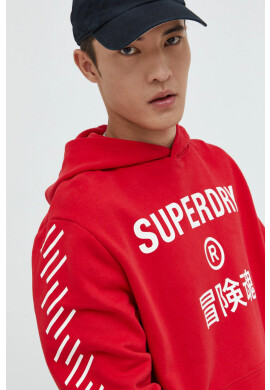 Superdry Памучен суичър в червено с принт - Pepit.bg