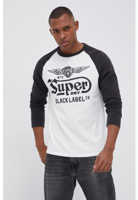 Superdry Памучна блуза с дълги ръкави в бяло с принт - Pepit.bg