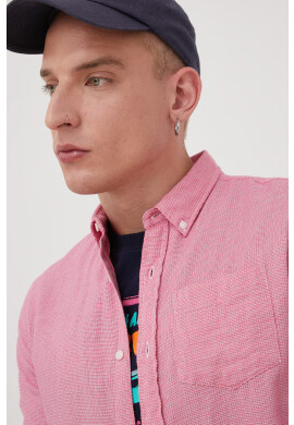 Superdry Памучна риза мъжка в розово със стандартна кройка с яка с копче - Pepit.bg