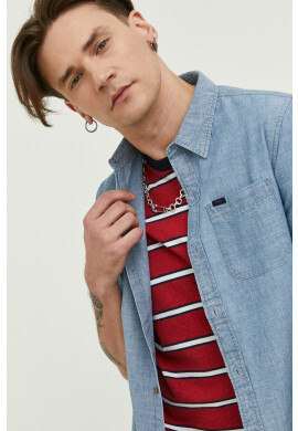 Superdry Памучна риза мъжка в синьо със стандартна кройка с класическа яка - Pepit.bg
