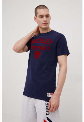 Superdry Памучна тениска в тъмносиньо с принт - Pepit.bg