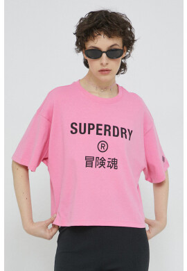 Superdry Памучна тениска в розово - Pepit.bg