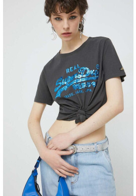 Superdry Памучна тениска в сиво - Pepit.bg
