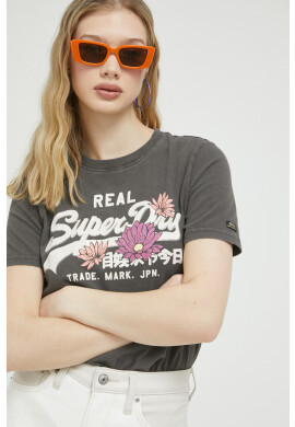 Superdry Памучна тениска в сиво - Pepit.bg