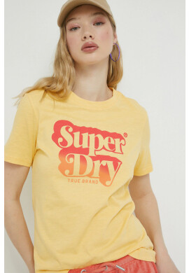 Superdry Памучна тениска в жълто - Pepit.bg