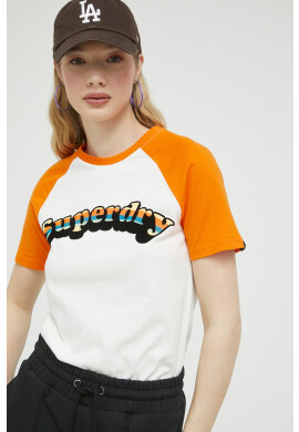 Superdry Памучна тениска в оранжево - Pepit.bg