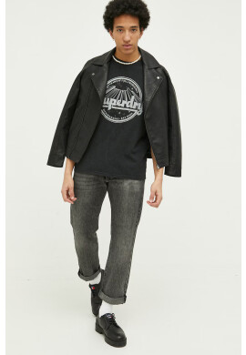 Superdry Памучна тениска в черно с принт - Pepit.bg