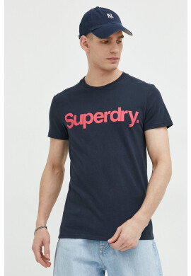 Superdry Памучна тениска в тъмносиньо с принт - Pepit.bg