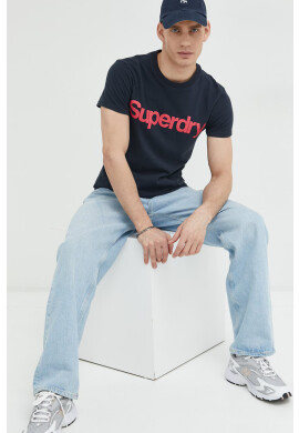 Superdry Памучна тениска в тъмносиньо с принт - Pepit.bg