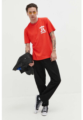 Superdry Памучна тениска в червено с принт - Pepit.bg