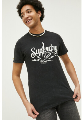 Superdry Памучна тениска в черно с принт - Pepit.bg