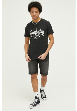 Superdry Памучна тениска в черно с принт - Pepit.bg