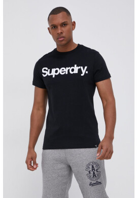 Superdry Памучна тениска в черно с принт - Pepit.bg