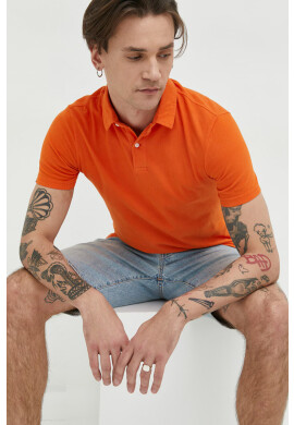 Superdry Памучна тениска с яка в оранжево с изчистен дизайн - Pepit.bg